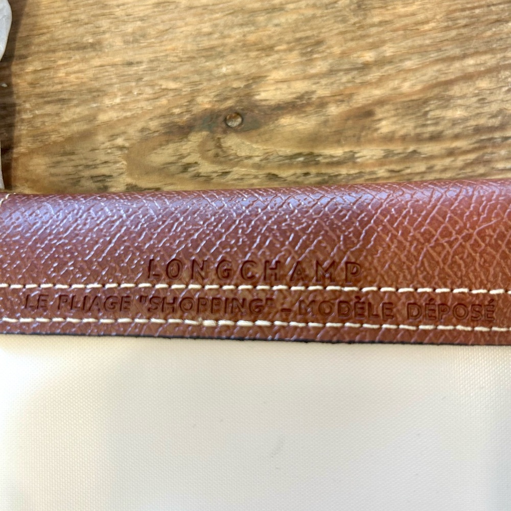 Longchamp Le Pliage Large Cream Tote with Brown Trim - Picture 4 of 13